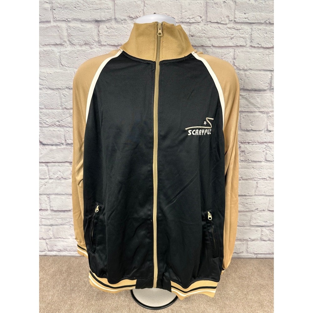 Vintage RARE SCRAYPUZ Track‎ Jacket Full Zip Black Tan White Stripe Size 2X